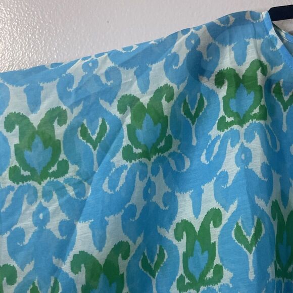 TALBOTS Kimono Shawl Blouse Size Large Blue Green NEW Summer Cotton Silk Coastal - Picture 2 of 6